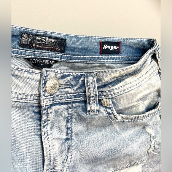 Silver Boyfriend Fit Western Glove Works Super Stretch Jeans - Picture 2 of 7